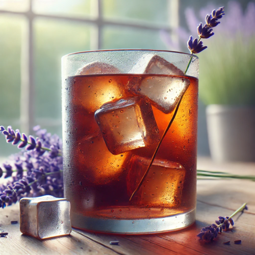 Iced lavender & black tea in a glass